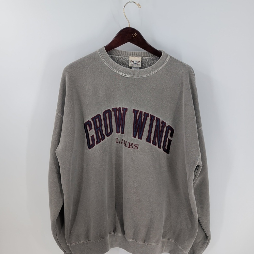 VTG Thrashed 90's Oarsman 913 Crow Wing Lakes Pullover Sweatshirt Gray Size L‎